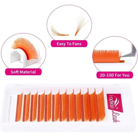 Volume Eyelash Extension 0.07 D Curl 8-14mm Mixed Tray Orange Color Volume - Picture 4 of 8
